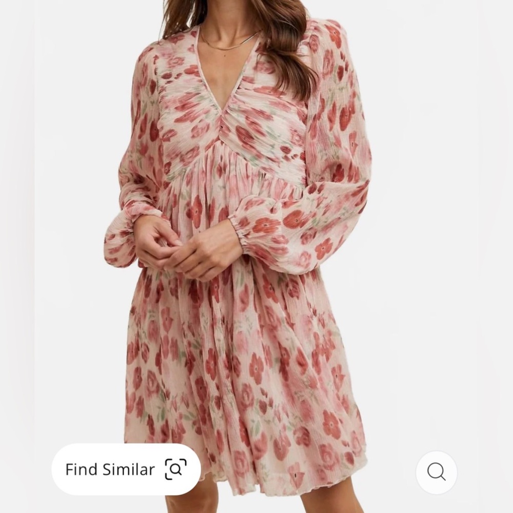 Wishlist Floral Chiffon Plisse Dress In Vintage Rose